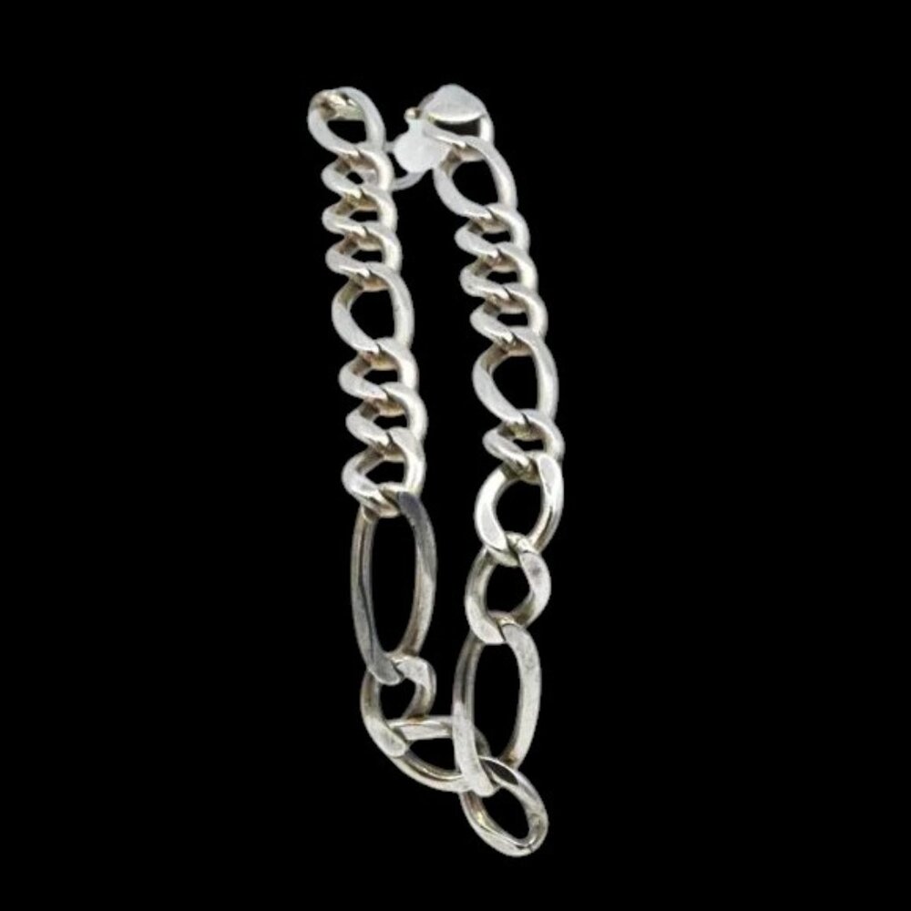 Italian Sterling Silver Figaro Link Bracelet Unisex 8"